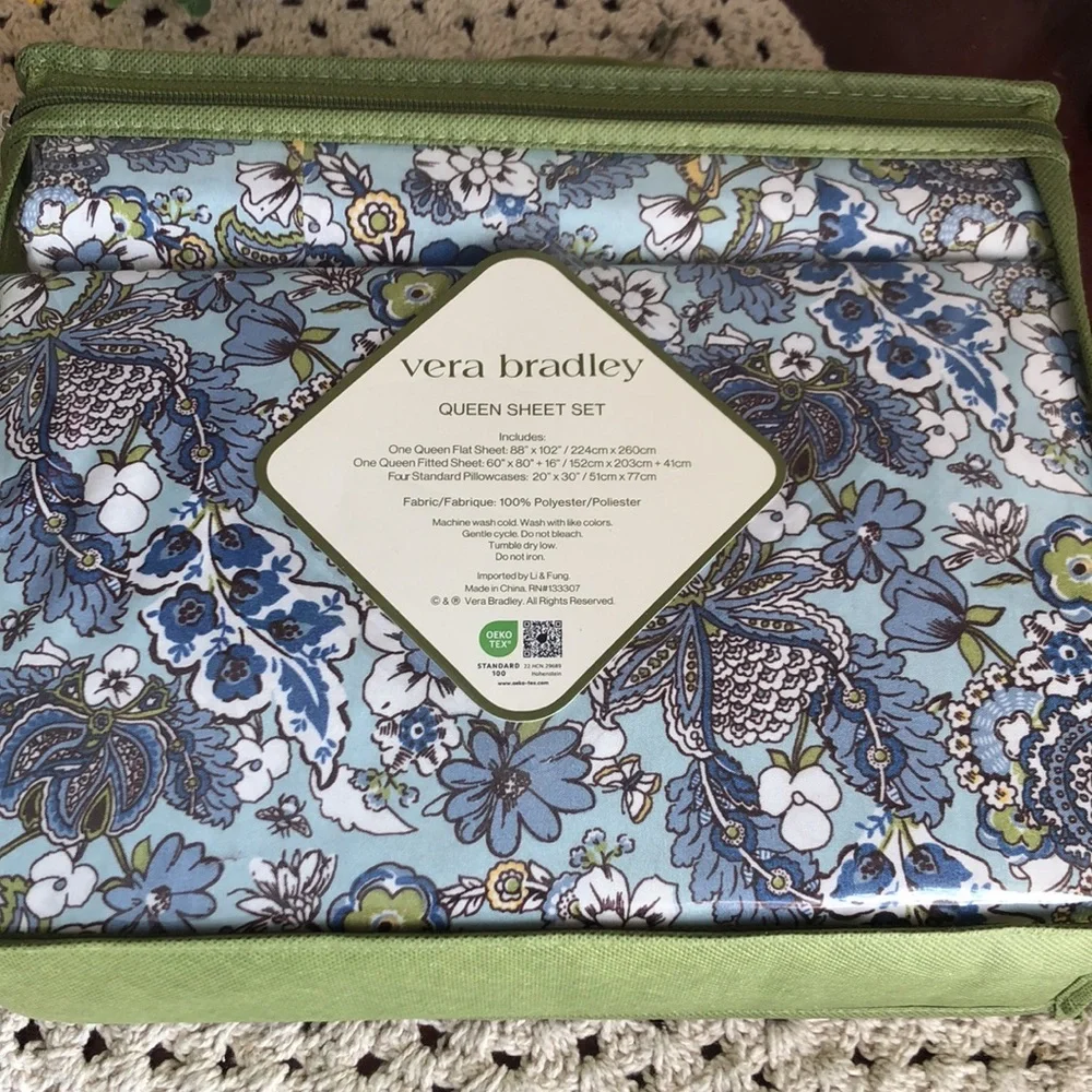 Vera Bradley Blue Floral Queen Sheet Set